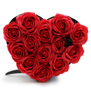 Bukiet prezentowy z mydlanymi kwiatami - 13 czerwonych róż - serce